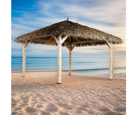 Pool house Playa couverture exotique, Sapin du nord contrecollé 3.50m x 3.50m, 12.25m²
