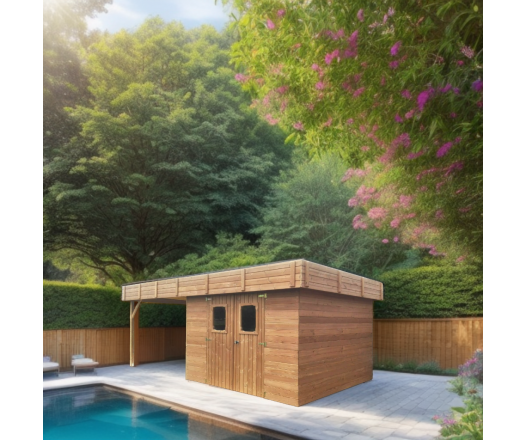 Abri Thalasso avec bûcher, THT Madriers 28mm, 2.79 x 3.00m, 8.76m²