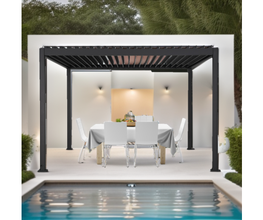 Pergola bioclimatique avec ventelles électrique et ruban LED, Aluminium, 3.0 x 4.0 m, 12m²