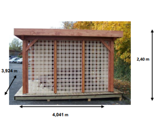 Auvent Ombra avec treillage en bois sur 1 côté, Sapin du nord couverture bac acier, 4.05 x 3.90 m, 15.80m²