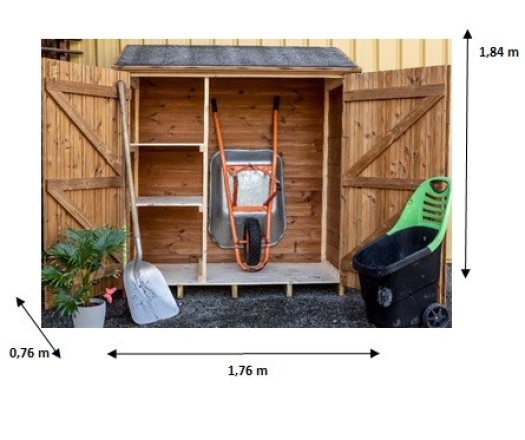 Abri Theora Mural, THT panneaux 19mm, 1.80 x 0.80m, 1.35m²