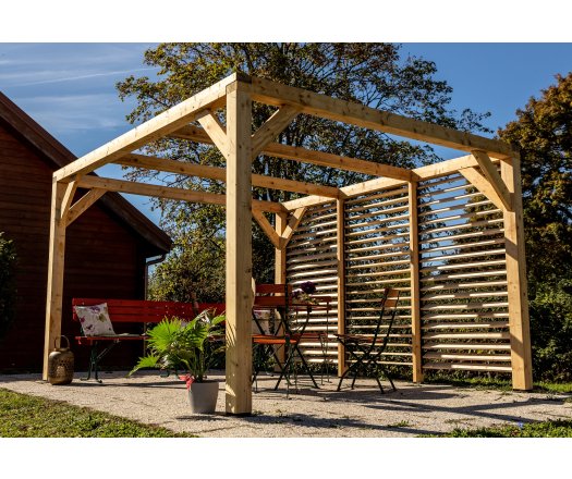 Pergola Veneto avec ventelles orientables, Bois douglas, 3.40 x 3.60m, 12.20m²