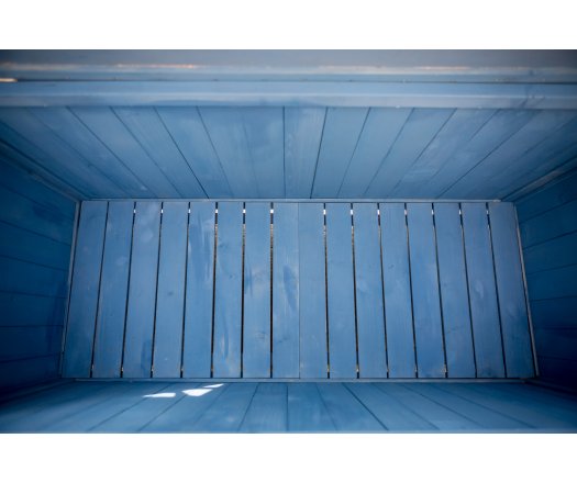 Coffre de rangement, Bois lasuré couleur bleue, 0.50 x 1.30 m, 0.65m²
