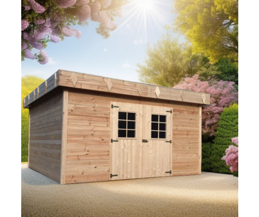 Abri Kemper, Epicéa madriers 28mm,  4.10x 4.10 m, 16.80m²