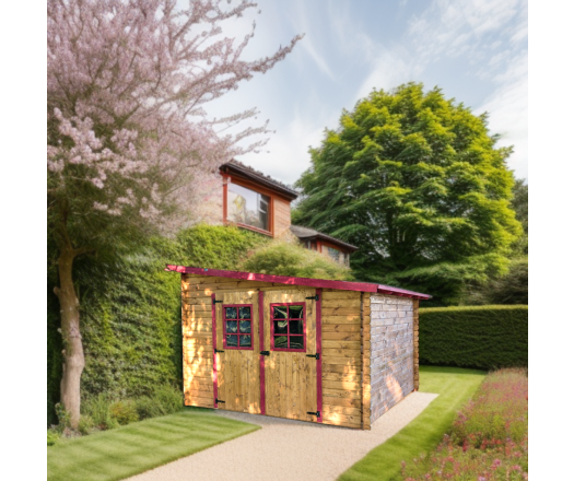 Abri Lavan, Epicéa Madriers 28mm, 3.00 x 3.30m, 10.00m²