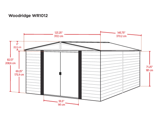 Abri Métal, grand volume, imitation bois, 3.10 x 3.70, 11.50m²