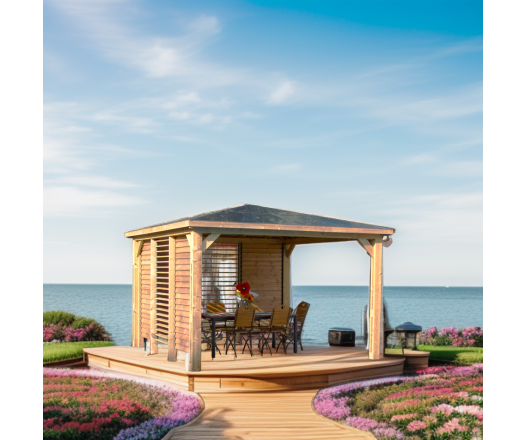 Pool House Blueterm, 2 parois avec ventelles mobiles, THT Toit en panneaux ACP, 3.50 x 3.50 m, 12.25m²