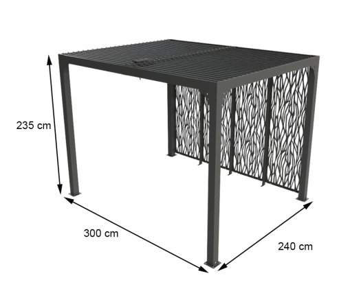Pergola Bioclimatique avec panneaux moucharabieh, Aluminium gris anthracite, 2.40 x 3.00m, 7.20m²