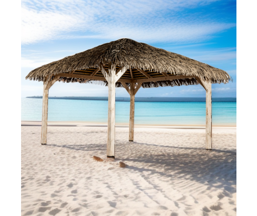 Pool house Playa couverture exotique, Sapin du nord contrecollé 3.50m x 3.50m, 12.25m²