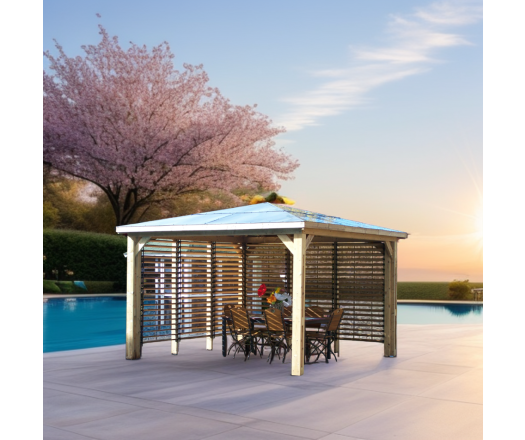 Pool House Blueterm, 2 parois avec ventelles mobiles, THT Toit en panneaux ACP, 3.50 x 3.50 m, 12.25m²