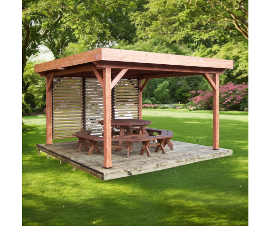 Auvent Ombra avec ventelles mobiles sur 1 coté, Sapin du nord couverture bac acier, 4.00 x 3.90 m, 15.60m²