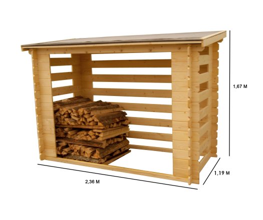 Abri range-bûches fermé, Madriers, 1.20 x 2.35 m, 2.82m²