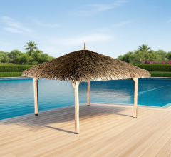 Pool house Playa couverture exotique, Sapin du nord contrecollé 3.50m x 3.50m, 12.25m²