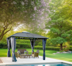 Gloriette avec rideaux, Aluminium, 3.60 x 3.00 m, 10.80m²