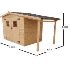 Abri Eden avec bucher, Epicéa panneaux 16mm, 3.70 x 1.90m, 5.80m²
