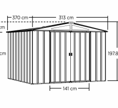 Abri Métal, grand volume, imitation bois, 3.10 x 3.70, 11.50m²