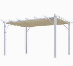 Pergola Bioclimatique, aluminium blanc Poteaux 10x10 cm, Toile couleur écru, 4.0 x 3.0 m, 12m²