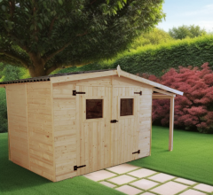 Abri Eden avec bucher, Epicéa panneaux 16mm, 3.70 x 1.90m, 5.80m²