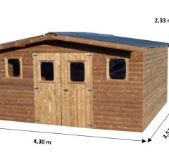 Abri Thermabri, THT madriers 28mm, 4.30 x 3.50m, 15.00m²