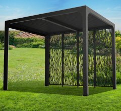 Pergola Bioclimatique avec panneaux moucharabieh, Aluminium gris anthracite, 2.40 x 3.00m, 7.20m²