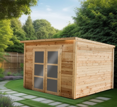 Abri Poolhouse Bahia , Epicéa Madriers 28mm, 3.20 x 3.20m, 10.20m²