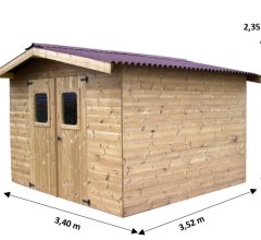 Abri Thiers, THT Madriers 19mm, 3.40 x 3.50m, 12m²
