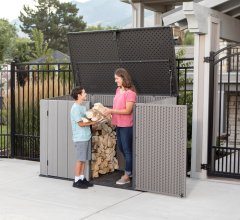 Coffre de jardin, résine PEHD, imitation bois, grand volume, 1.90m x 1.00m, 1.90m²