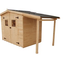 Abri Eden avec bucher, Epicéa panneaux 16mm, 3.70 x 1.90m, 5.80m²