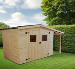 Abri Eden avec bucher, Epicéa panneaux 16mm, 3.70 x 1.90m, 5.80m²