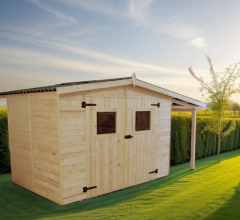 Abri Eden avec bucher, Epicéa panneaux 16mm, 3.70 x 1.90m, 5.80m²