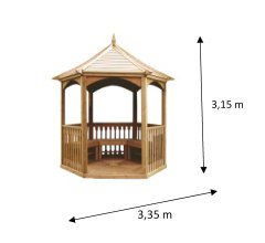 Pavillon Hexagonal, Sapin massif traité autoclave, Diamètre de 2.70m, 4.70m²