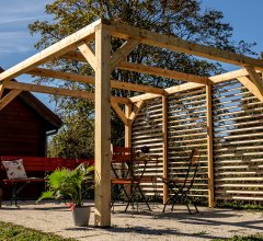 Pergola Veneto avec ventelles orientables, Bois douglas, 3.40 x 3.60m, 12.20m²