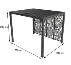 Pergola Bioclimatique avec panneaux moucharabieh, Aluminium gris anthracite, 2.40 x 3.00m, 7.20m²