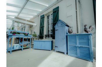 Ensemble de cuisine et atelier de jardinage, Bois lasuré couleur bleue