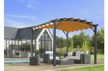 Pergola arche, structure mixte aluminium/acier coloris gris anthracite toile couleur rouille, 3.40 x 3.30 m, 11.20m²