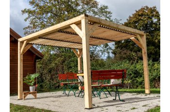Auvent Veneto avec ventelles réglables / Toit, Epicéa/Sapin traité, 3.10 x 3.40 m, 10.60m²