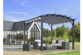 Pergola arche, structure mixte aluminium/acier coloris gris anthracite toile couleur gris, 3.40 x 3.30 m, 11.20m²