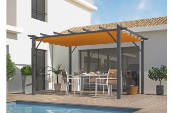 Pergola Bioclimatique, aluminium Gris anthracite Poteaux 10x10 cm, Toile couleur rouille, 4.0 x 3.0 m, 12m²