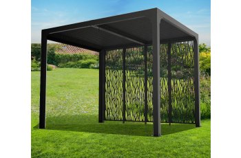 Pergola Bioclimatique avec panneaux moucharabieh, Aluminium gris anthracite, 2.40 x 3.00m, 7.20m²