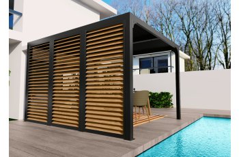Ventelles aluminium mobiles couleur imitation bois pour  côté 3,60 m pour pergola bioclimatique PER 3630 BI et PER  3660 BI