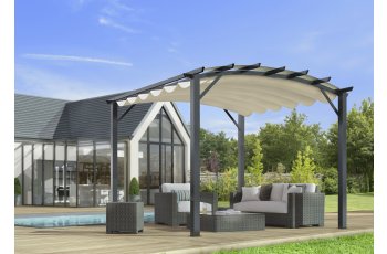 Pergola arche, structure mixte aluminium/acier coloris gris anthracite toile couleur écru, 3.40 x 3.30 m, 11.20m²
