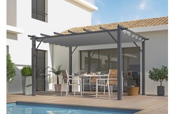 Pergola Bioclimatique, aluminium Gris anthracite Poteaux 10x10 cm, Toile couleur gris, 4.0 x 3.0 m, 12m²