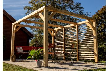 Auvent Veneto avec ventelles réglables / 1 Côté, Epicéa/Sapin traité, 3.10 x 3.40 m, 10.60m²